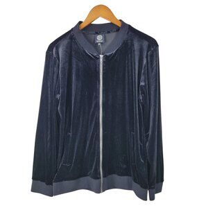 NEW Bobeau Bomber Jacket size Large Black Velour Full Zip Up Pockets Womens